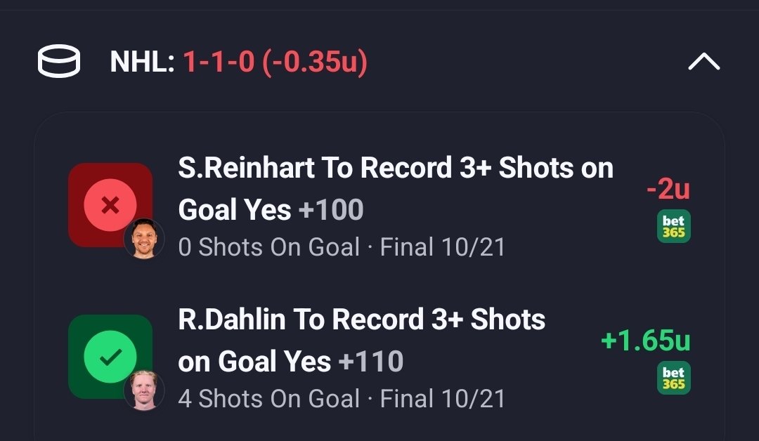 Nik_Sharp_'s tweet photo. Yesterday’s #NHL Results 
(Wed Oct 21)
Record 1-1
Net -0.35u 🔴
#Gambling𝕏 https://t.co/LOgELUAVjZ