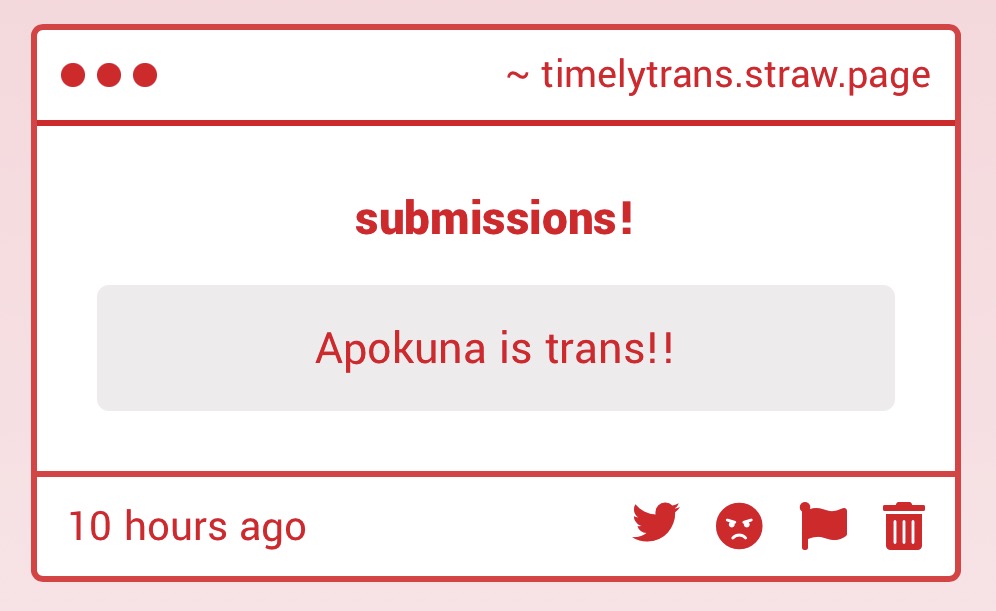 timelytmascfem's tweet photo. Apokuna (POWCreations) is a trans woman!

submitted by anon
—🌪️ https://t.co/3p1V2LGozN