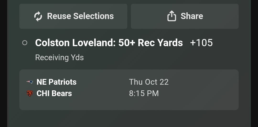 Nik_Sharp_'s tweet photo. @FreePlaysDaily @ItsParlayPete @BrokeAssBookie @Sharp_Manny @bigfellapicks @themidmajor @bob_sports_pix @GTsportsinfo1 @SportMadFan65 @UncleRogerPicks @AnalyticSosa @TracksideTony C.Loveland (CHI) 50+ Rec. yards +105 https://t.co/i3zHz1kQUn