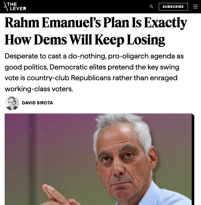 davidsirota's tweet photo. Rahm Emanuel spearheaded NAFTA, backed the Iraq War, killed the public option, bailed out bankers foreclosing on homeowners &amp; turned Chicago into his personal corruption machine.

This guy is on the Top 10 list of people who have destroyed America's working class. A true GOAT. https://t.co/dytMptKQf7