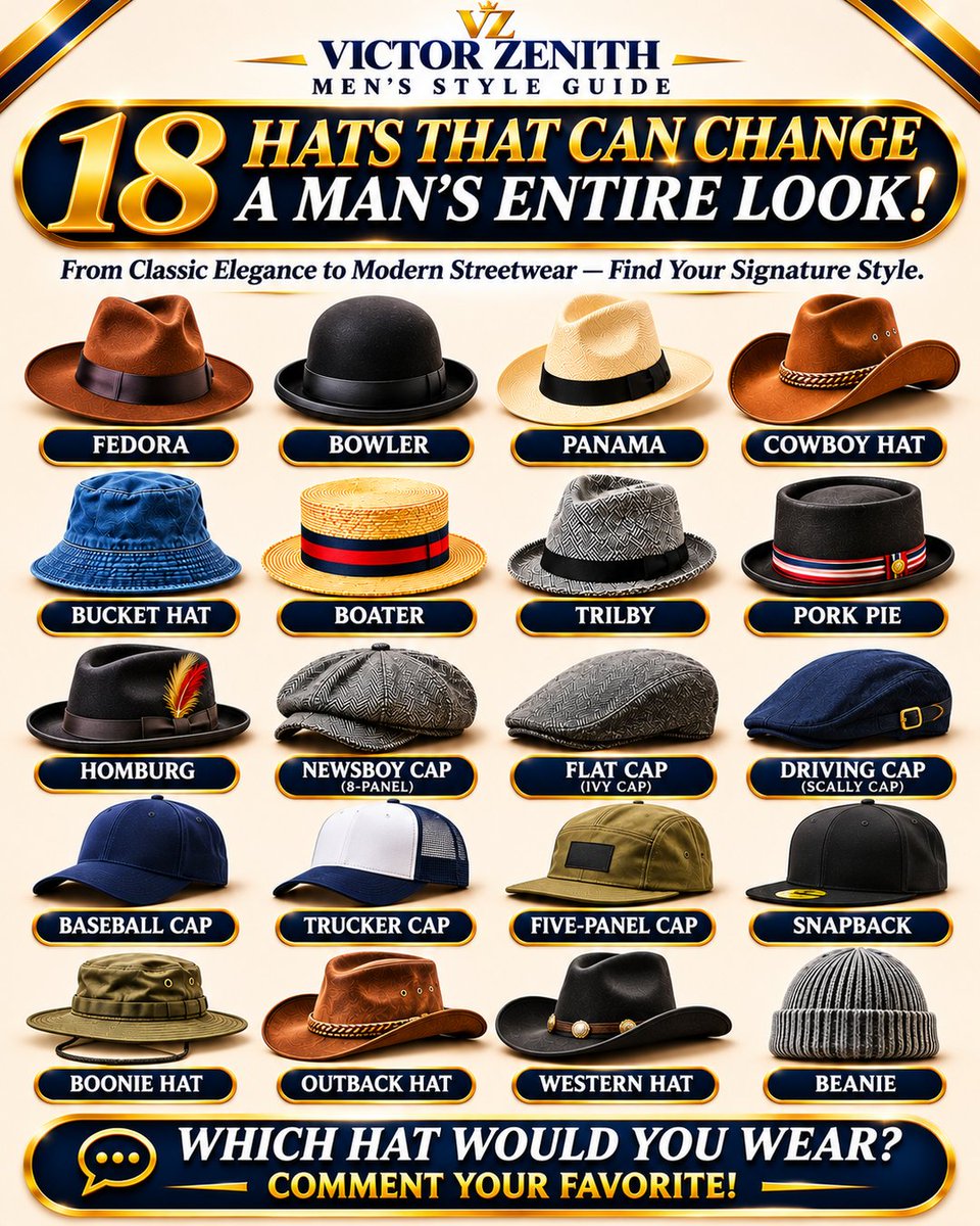 Victor_Zenith1's tweet photo. 🎩🔥 A HAT CAN CHANGE YOUR ENTIRE LOOK
📌 Save this guide for your next shopping trip. Share it with a friend who takes his style seriously, and follow Victor Zenith for more men’s fashion inspiration.
#VictorZenith #MensStyle #MensFashion #MensAccessories #StyleTips https://t.co/aEMvvJkSDh