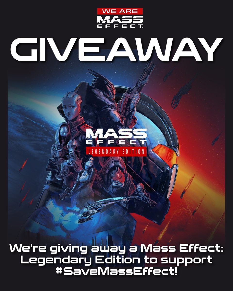 WeAreMassEffect's tweet photo. 🎁 MASS EFFECT LEGENDARY EDITION GIVEAWAY!

We're giving away a copy to support #SaveMassEffect!

HOW TO ENTER:
❤️ Share why you love Mass Effect using the hashtag
✍️ Sign the #SaveMassEffect petition
🔁 RT this post!

More genuine posts, more chances to win! No spam, be creative https://t.co/NWm3291uoO