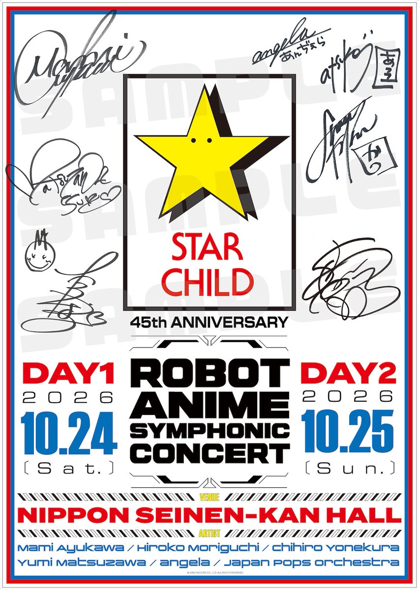 kac_officialhp's tweet photo. ⋱🌟CD/映像商品会場販売情報🌟⋰

ついに明日スタート！
STARCHILD 45th ANNIVERSARY
“ROBOT ANIME SYMPHONIC CONCERT”
CD&amp;映像商品販売&amp;購入特典情報🚀

スターチャイルドロゴ&amp;複製寄せ書きサイン
をあしらった特別なポスター&amp;色紙をご用意✨
ぜひゲットしてください！
https://t.co/mbx50ZfmwS https://t.co/IyEvmt1SoN