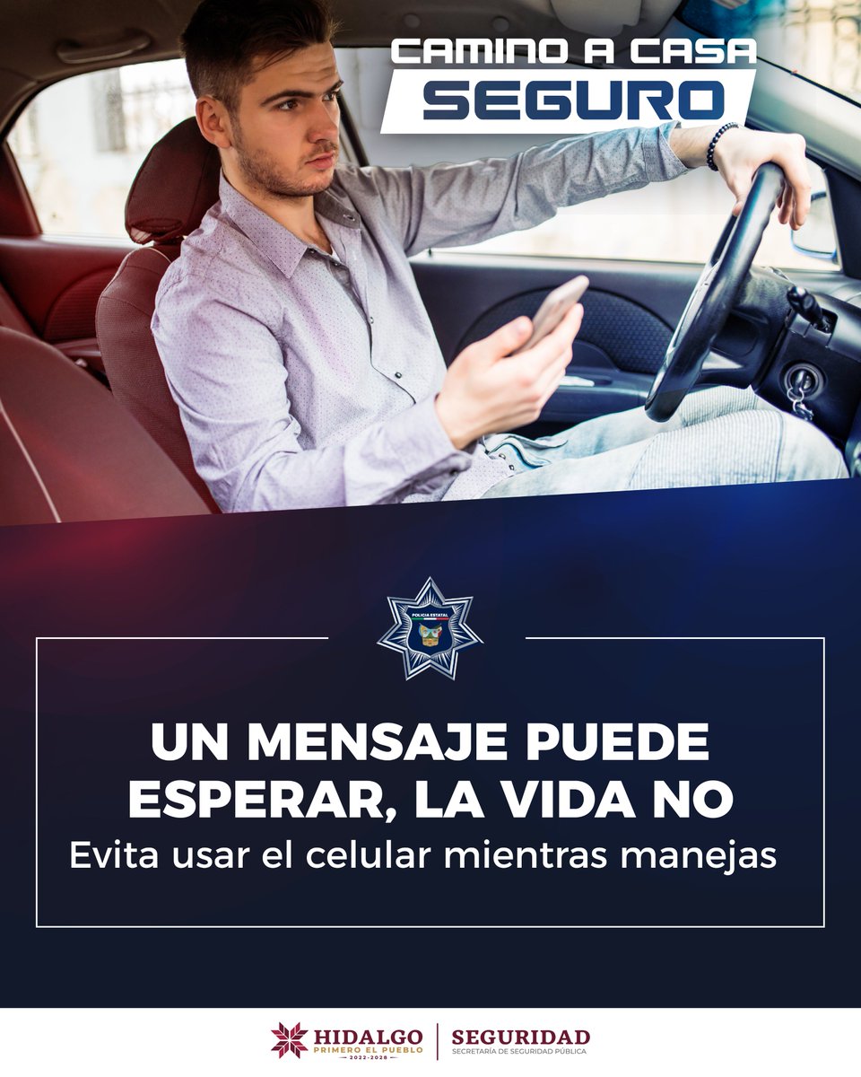 gobiernohidalgo's tweet photo. 📵 Un mensaje puede esperar. Tu vida no.
Evita usar el celular mientras manejas.
Mantén tu atención en el camino.
#CaminoSeguro
#PrimeroElPueblo https://t.co/gFmql5TgDl