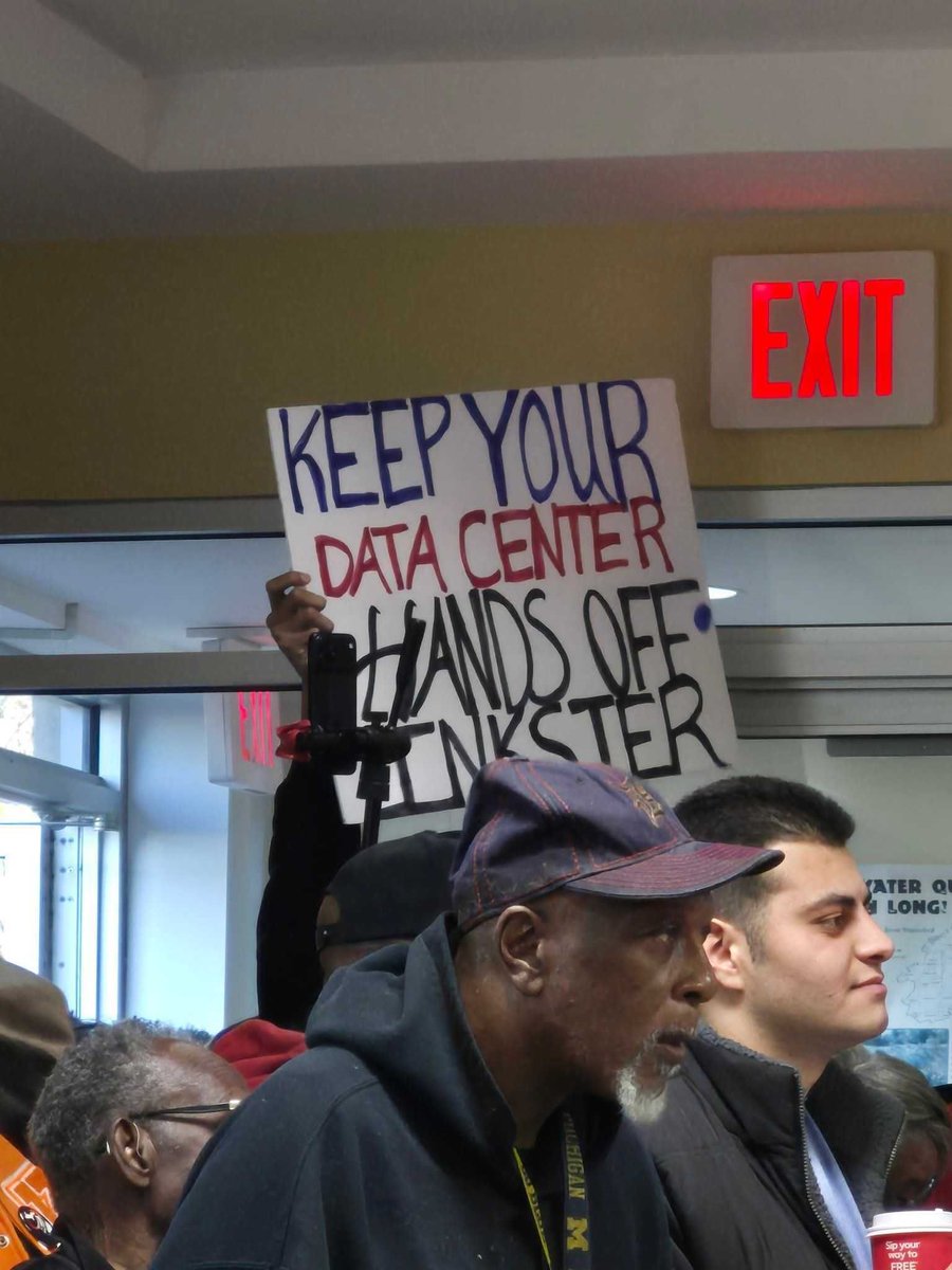 RepRashida's tweet photo. THIS is the People’s Movement! 

Inkster residents flooded a city council meeting to make sure their voices were heard: no AI data centers! They pollute our environment &amp; increase our energy bills. 

The people of Inkster spoke loud and clear and defeated this data center! https://t.co/CbHDdULC06