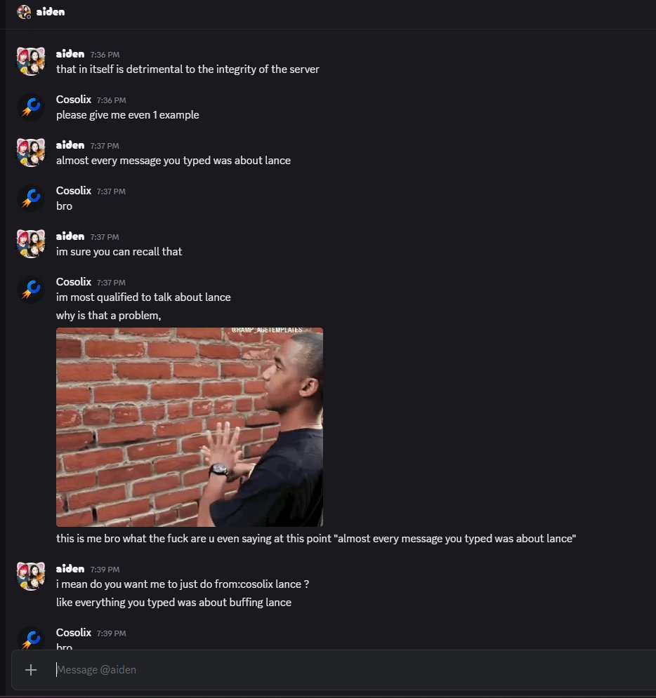 Cosolix's tweet photo. There is a gatekept top pro player Brawlhalla balance Discord server, and I was banned for talking about Lance too much, apparently, LMFAOO. The pro balance server being gatekept by a small group of people and banning opinions they disagree with is a cancer to the game. (1/4) https://t.co/6sBrYr0Jva