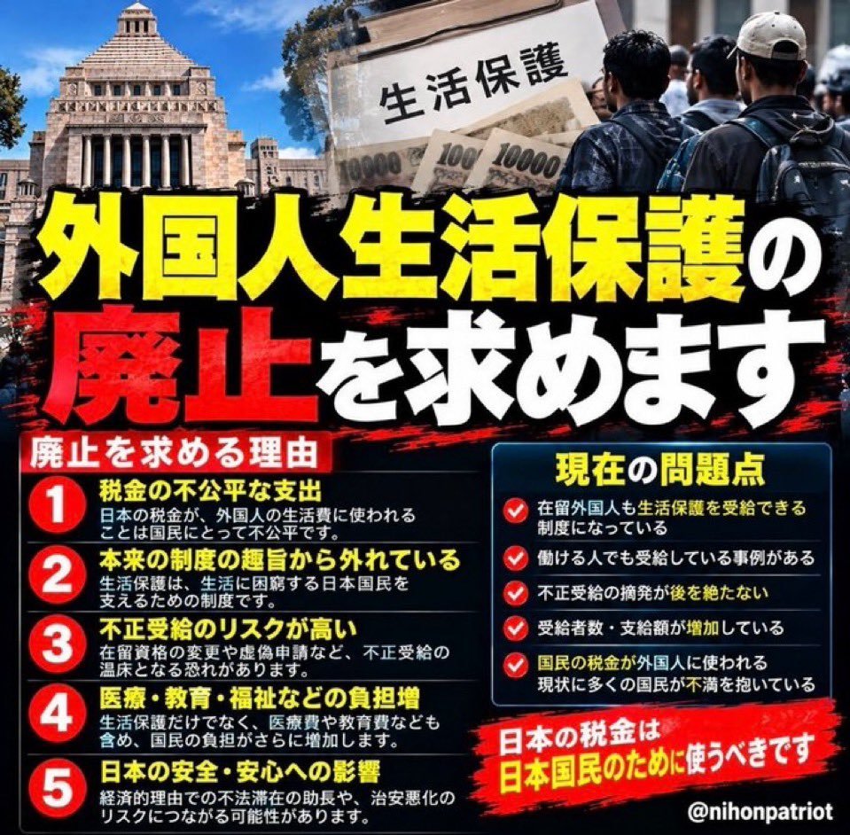 airi_fact_555's tweet photo. 【生活保護の外国人支給の廃止】の意見に賛同して下さる方は、リポスト・拡散　宜しくお願い致します😃🤚 https://t.co/CujsDbEcXF