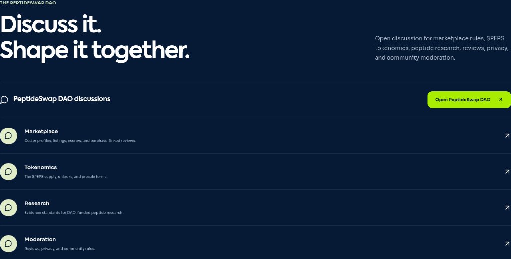 geekoshi's tweet photo. peptideswap has a DAO forum on its site now: marketplace, tokenomics, research and moderation threads.

whitepaper v0.5 puts 22% of supply (110M peps) in a DAO multisig that moves only on approved votes.

early presale: $32,278 raised, 53.8% of round 1. audits pending https://t.co/4gkzPu4HBY