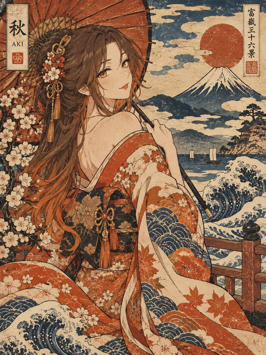 LoungeYume's tweet photo. Aki in Ukiyo-e style :) Can you still recognize her in this image? https://t.co/XChw5flhPz