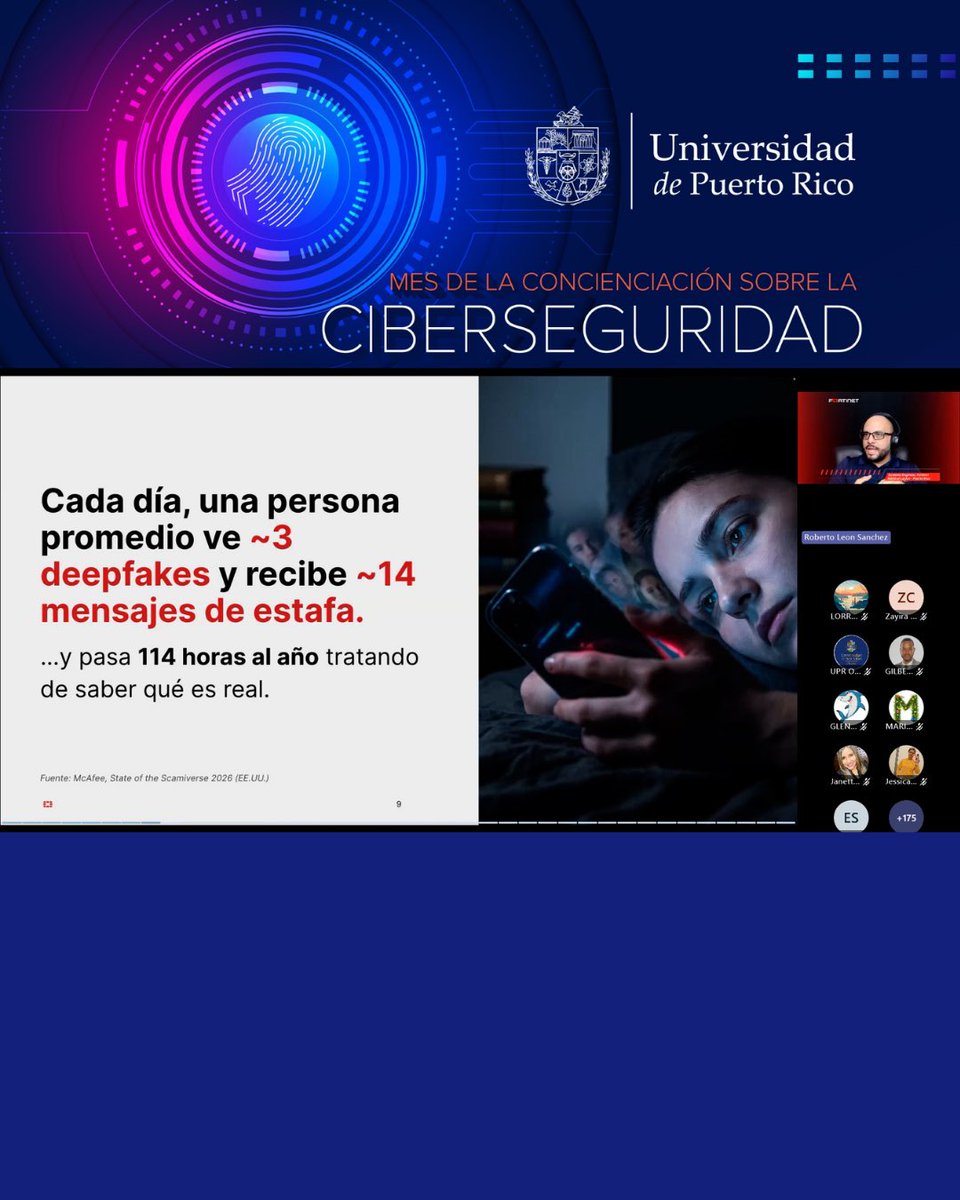 UPR_Oficial's tweet photo. 📲 Más de 160 personas participaron hoy en el webinar “La convergencia inevitable: IA, ciberseguridad y el futuro de la educación superior”. 

Agradecemos al ingeniero Roberto León Sánchez por la experiencia.

#SomosTuUniversidad https://t.co/i65AFLNng0
