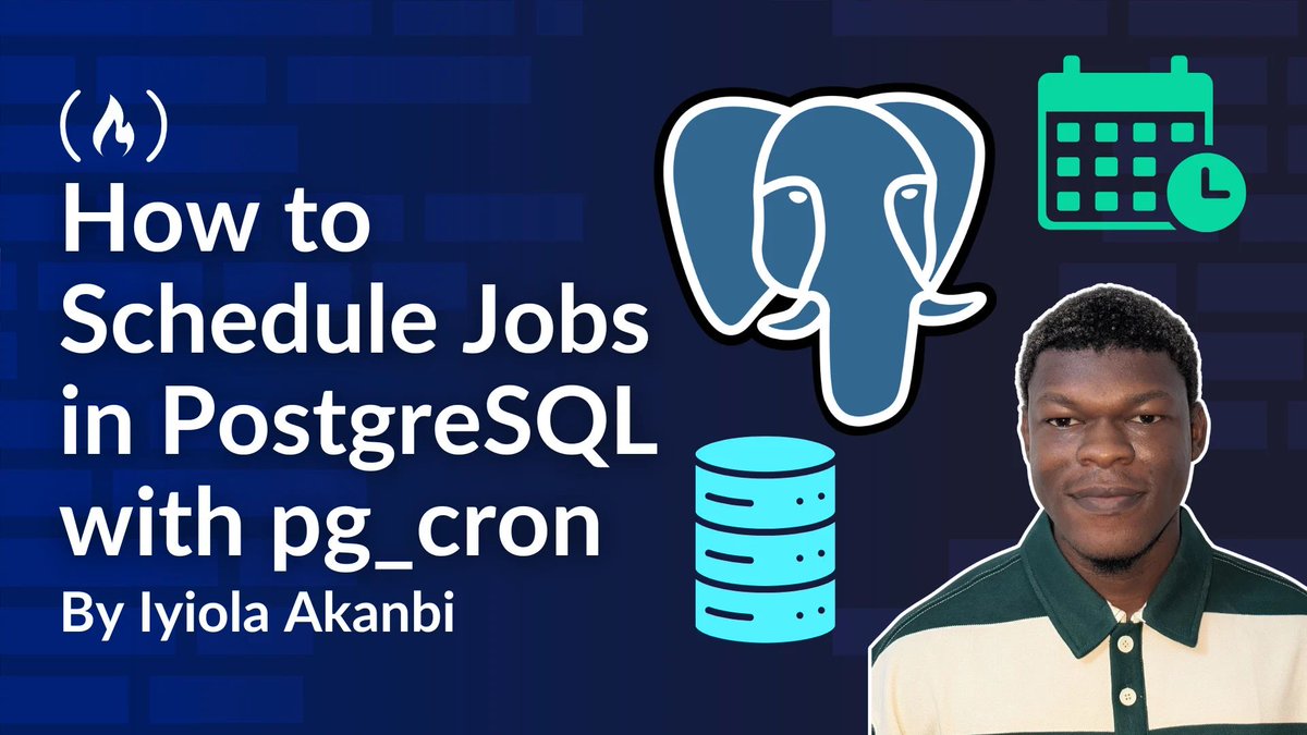 freeCodeCamp's tweet photo. Some scheduled jobs don't need a separate worker, crontab, or Kubernetes CronJob.

If the work is already SQL, PostgreSQL can run it directly with pg_cron.

In this guide, @Iyiola_dev_ shows you how to schedule cleanup jobs, refresh materialized views, build rollup tables, manage permissions, and more.

https://t.co/Rs349wNz3C