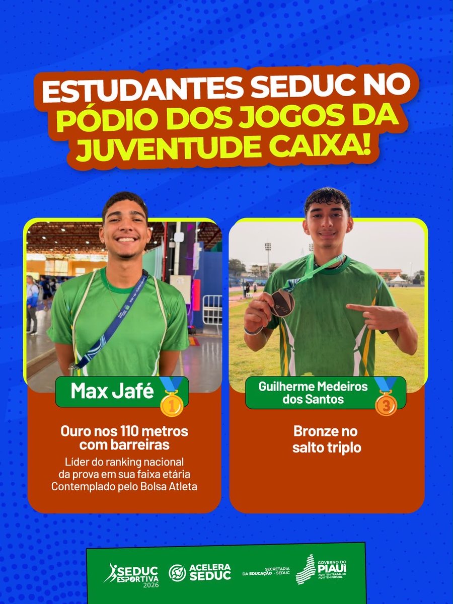SeducPI's tweet photo. Seduc no pódio dos Jogos da Juventude CAIXA! 🥇🥉 https://t.co/Ghu2EWw6vD