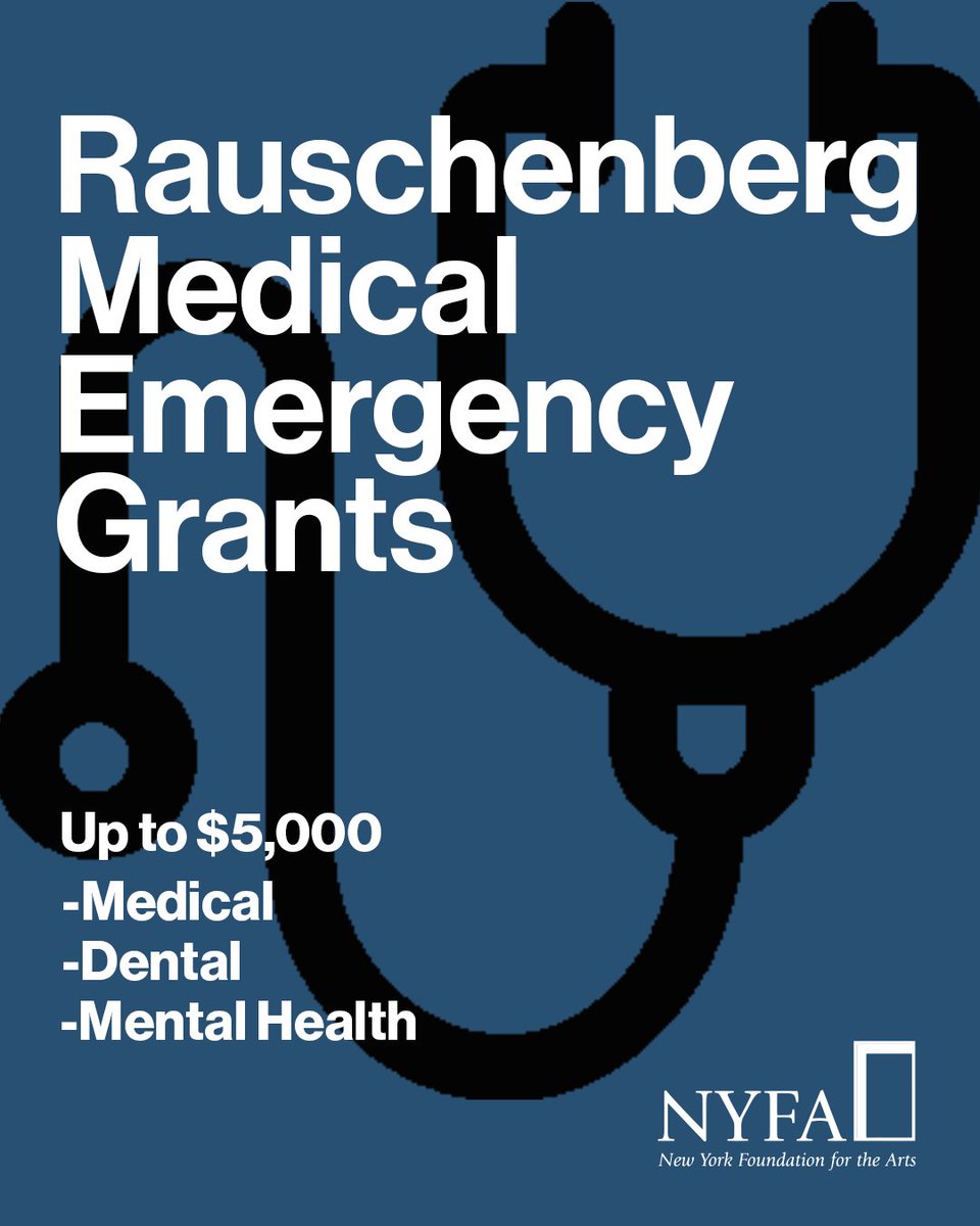 nyfacurrent's tweet photo. The Rauschenberg Medical Emergency Grants program provides grants of up to $5,000 for recent unexpected medical, dental, &amp; mental health emergencies. 

Apply now thru Nov 17 for emergency treatment that occurred April 1, 2026 or later.

https://t.co/fmEruoFGja 
@rrauschenberg https://t.co/IpoHASdtu6
