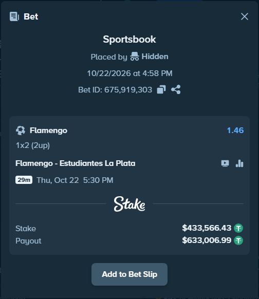 OnlyHighRoll's tweet photo. Huge Bet placed on ⚽ Flamengo - Estudiantes La Plata

💰 Stake: $433,566.43

👀 Track &amp; more: https://t.co/kHtU8lnnyu https://t.co/Yz1mQJetsZ