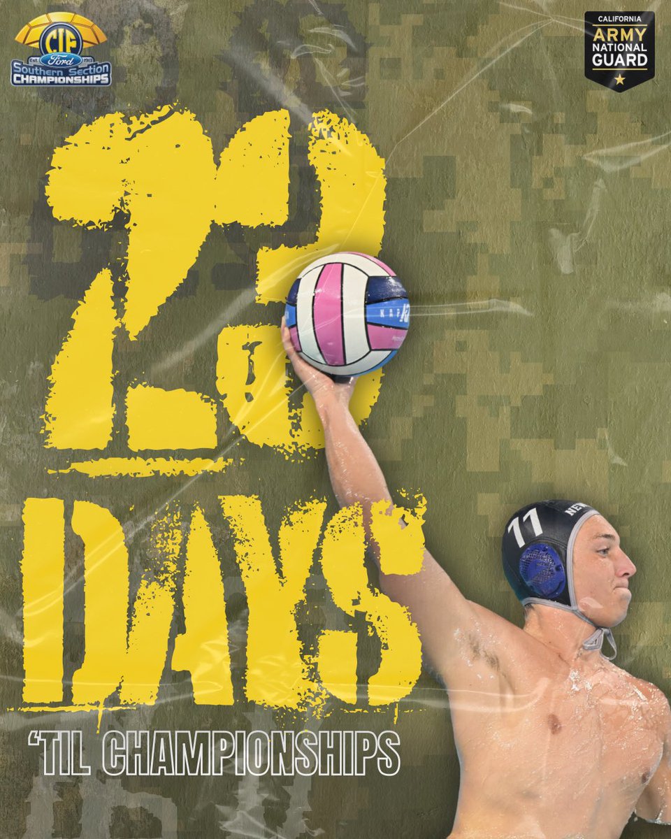 CIFSS's tweet photo. Water polo playoffs are just around the corner!!! ⏳🤽‍♂️

The 2026 CIF-SS @SoCaliFord Boys Water Polo Championships are just 23 days away! Check back tomorrow for Pairings Day! 🤽‍♂️

Our partners @CaArmyGuard would like to wish all Water Polo athletes good luck! 🍀 https://t.co/umK3shzILy