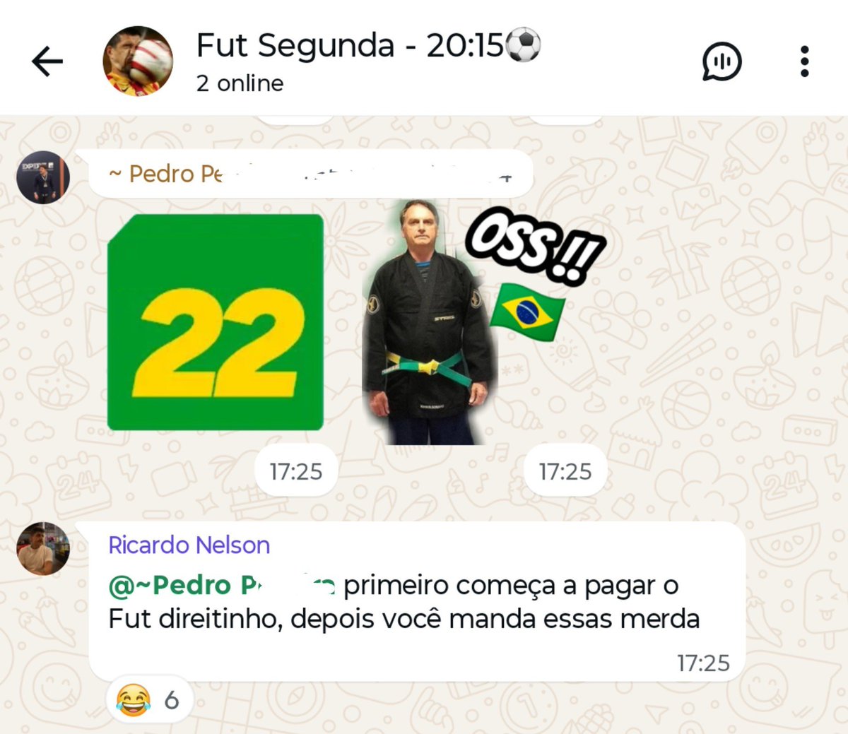 yonoconocosenor's tweet photo. e o bolsotario que foi causar no grupo do Fut e tomou essa mijada histórica https://t.co/VKNnB6Vcxs