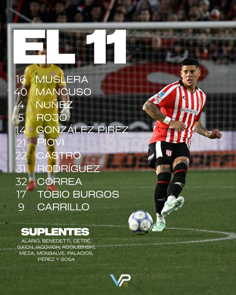 viapotrero's tweet photo. 🔴⚪️ CON MARCOS ROJO Y LÍNEA DE CINCO, LA FORMACIÓN DE ESTUDIANTES

🔄 Tres cambios respecto a la ida: 
➡️ Marcos Rojo x Ramiro Funes Mori
➡️ Leandro González Pirez x Gastón Benedetti
➡️ Joaquín Correa x Tiago Palacios. https://t.co/p9n9V0qvis