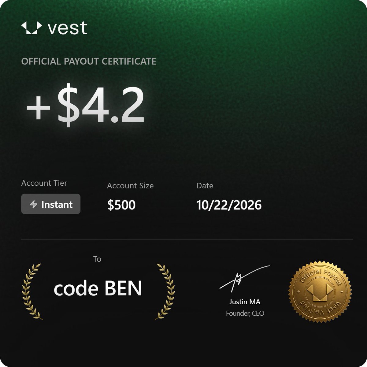 Benjamin_SMC's tweet photo. OMG HUGE PAYOUT ON VEST I CANT BELIEVE IT 

NO ONE CAN DO IT LIKE ME https://t.co/HU0FTYMJQe