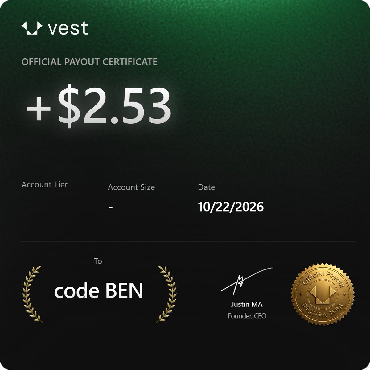 Benjamin_SMC's tweet photo. OMG HUGE PAYOUT ON VEST I CANT BELIEVE IT 

NO ONE CAN DO IT LIKE ME https://t.co/HU0FTYMJQe