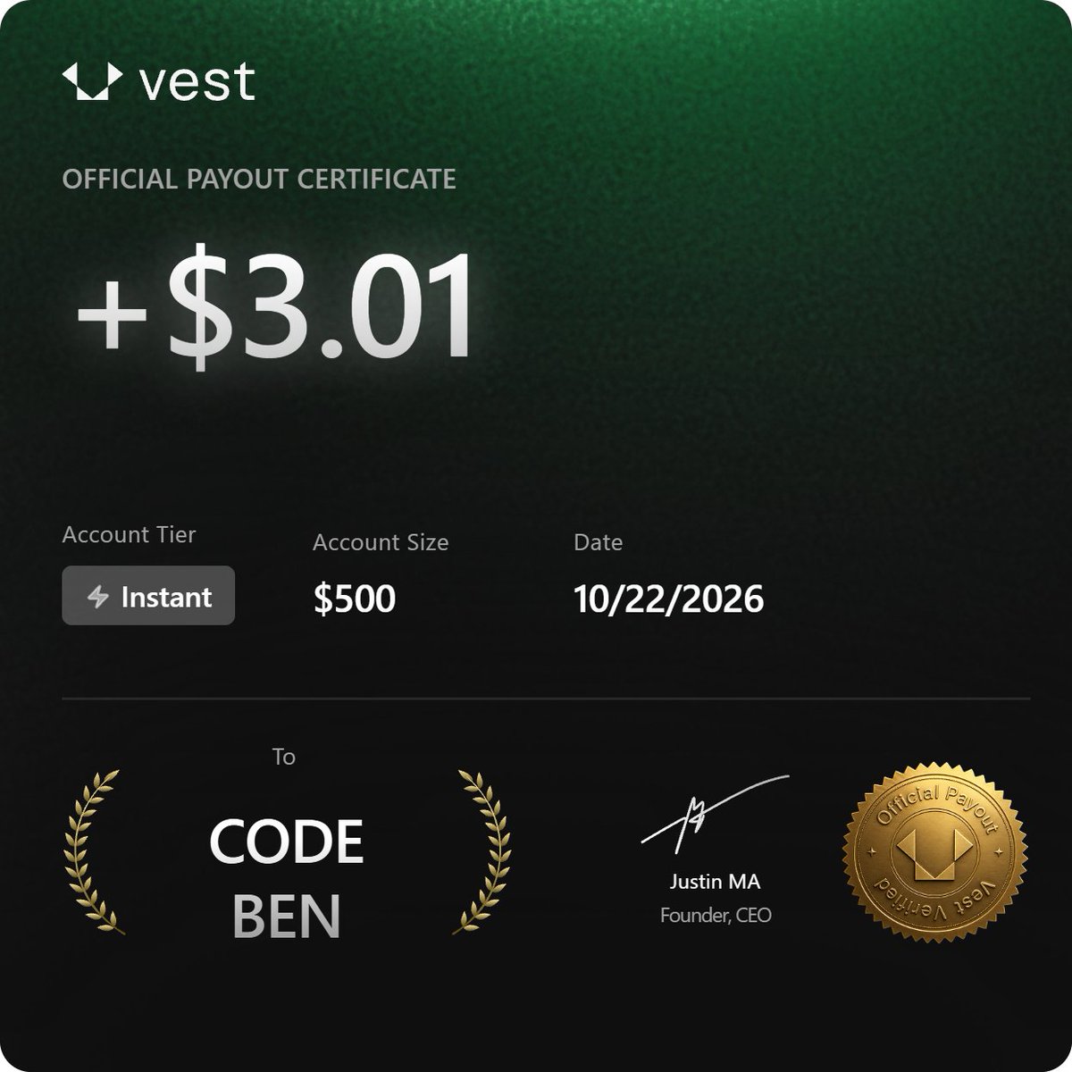 Benjamin_SMC's tweet photo. OMG HUGE PAYOUT ON VEST I CANT BELIEVE IT 

NO ONE CAN DO IT LIKE ME https://t.co/HU0FTYMJQe