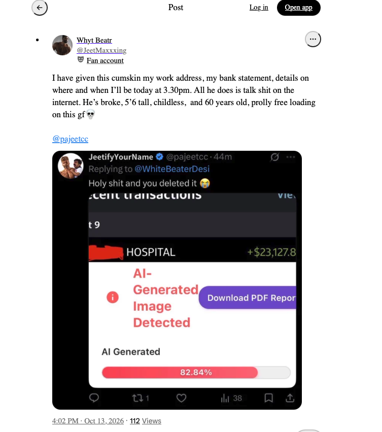 HowlingRoland's tweet photo. @JeetMaxxxing @pajeetcc Apparently you gave him Dr. Paliwal's info. 9 days ago. I have all your posts archived at this point bro. You're scaring no one. https://t.co/WO4rejv5xR