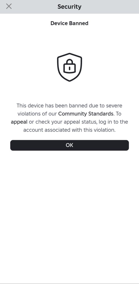 Bingusprobably's tweet photo. Hmmm so roblox decided to hardware ban me for "serious rule-breaking" when I had only 2 violations on my account?? I can't even sign back in to my account because it got deleted, and I can't appeal the ban because it physically won't let me. I can't even make new accounts either. https://t.co/zyuFTI1wFj