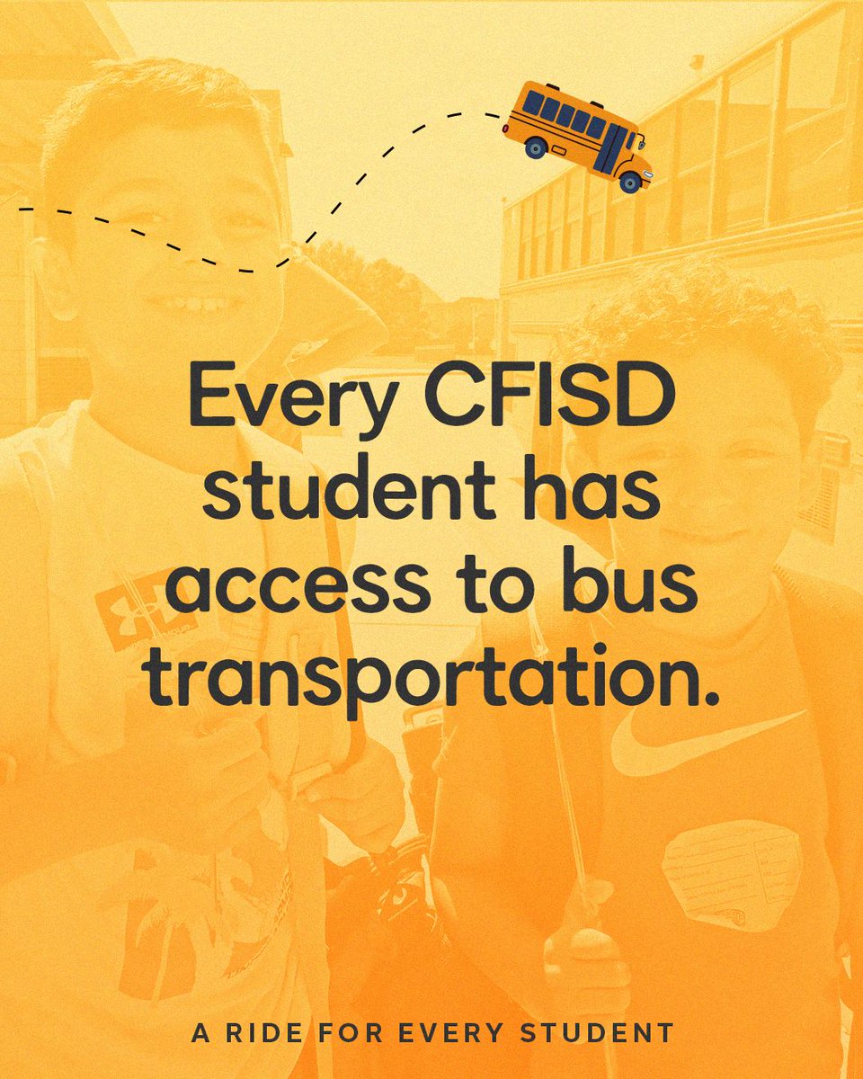 CyFairISD's tweet photo. Did you know bus transportation is available to every CFISD student? 🚌
During National School Bus Safety Week, we’re highlighting the drivers who keep CFISD moving and sharing a few reminders about staying safe around school buses.
Take a look! ⬇️ https://t.co/Z6A76VPIkH