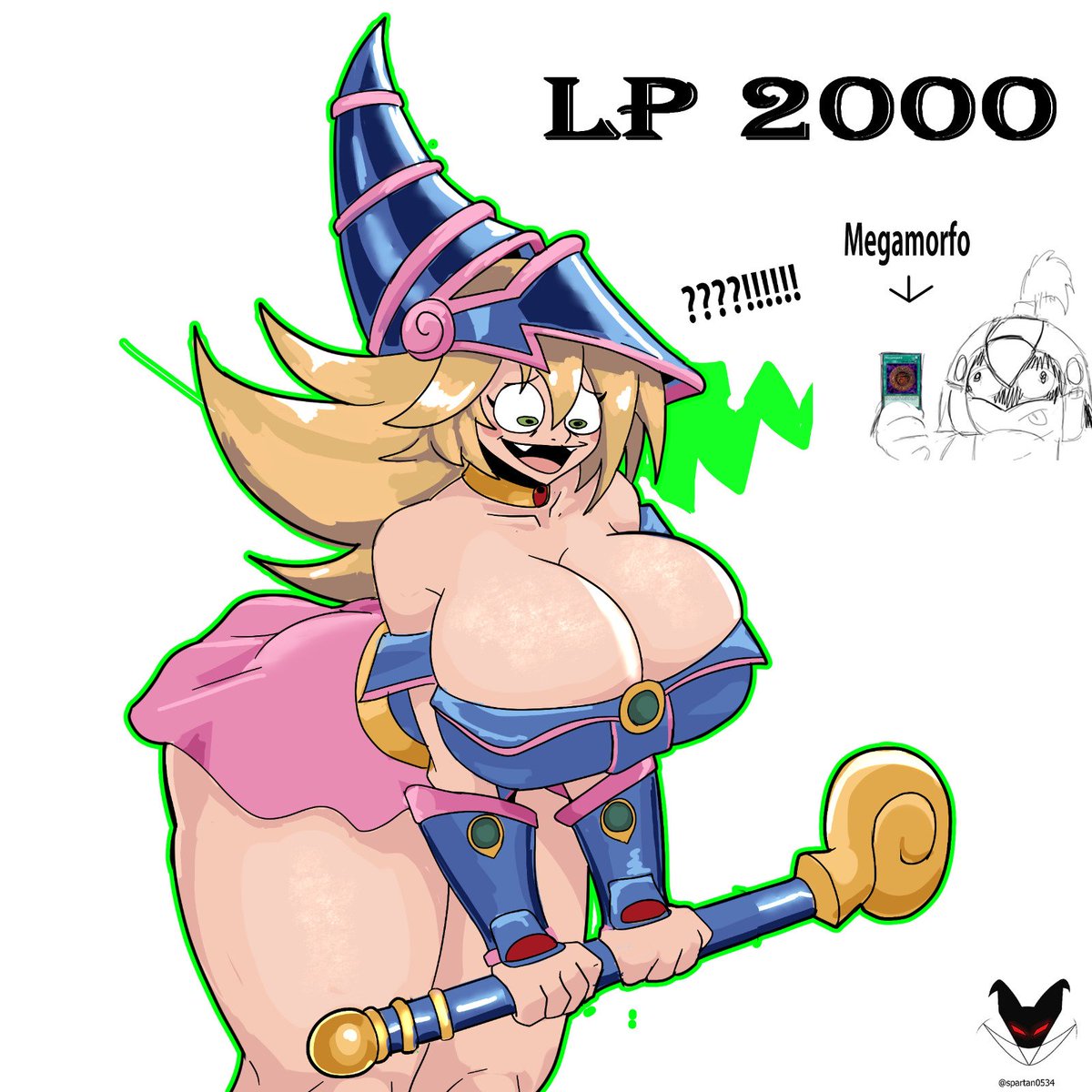 Spartan0534's tweet photo. "Megamorfo:
Mientras tus LP sean menores que los de tu adversario, el ATK del monstruo equipado se convierte en el doble de su ATK original."
#fanart #yugioh #magaoscura https://t.co/IOyRyT2MDE