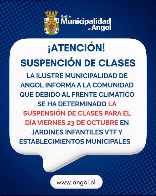 S_Schwartzmann's tweet photo. Vean como suspende las clases la Municipalidad de Angol. Algunos deberían ir cuando se reanuden https://t.co/Gf4pf4He3z
