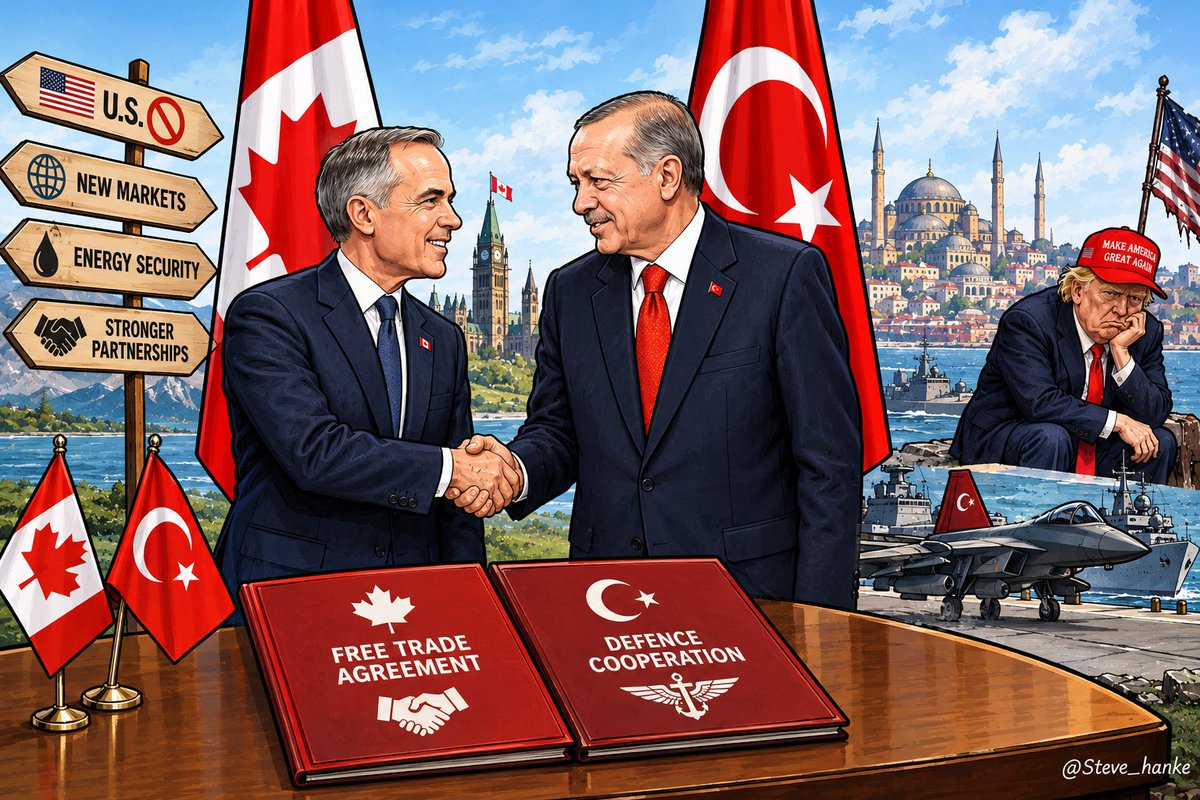 steve_hanke's tweet photo. Canada has just launched a Strategic Partnership with Turkiye.

TRUMP'S TRADE WAR WITH CANADA = A MASTERCLASS ON HOW TO MAKE ENEMIES. https://t.co/CKNKEKFbMb