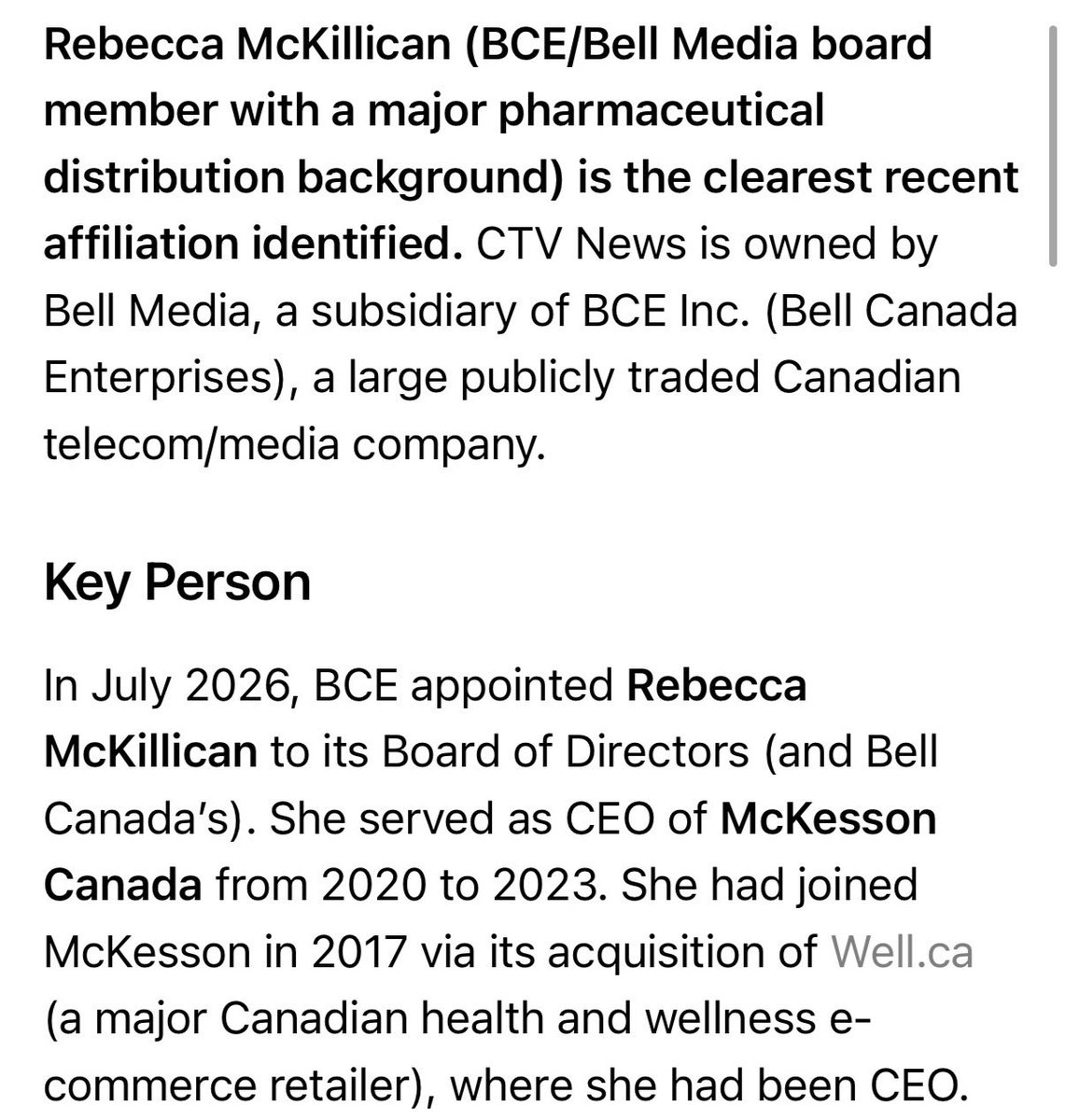 BeatModeJournal's tweet photo. Big Medica/Big Pharma seemed to have influence on the Canadian media during restrictions in 2020 and onward. CTV/Bell board member Rebecca McKillican likely knows a thing or too about that? https://t.co/kHqiZDzCU4