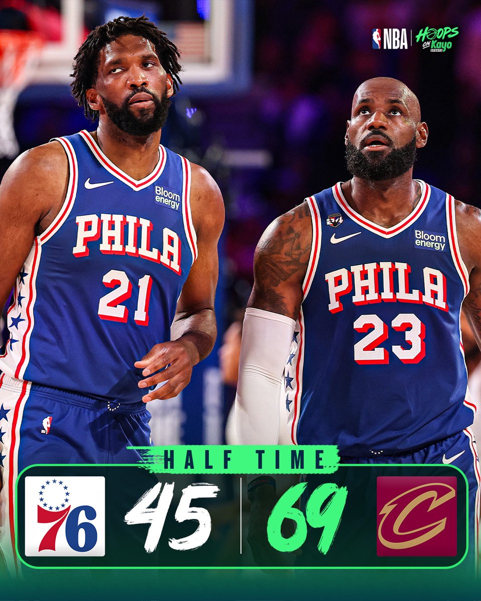 hoopsonkayo's tweet photo. LeBron and the 76ers are down bad at HT. Can they turn it around?

#NBA #LBJ #Basketball https://t.co/pA2ZRif1R5