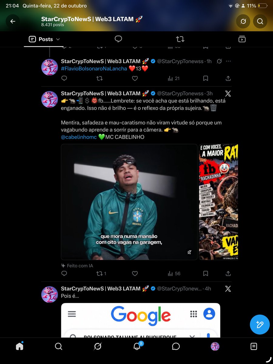 StarCrypTonewss's tweet photo. Dito isso… 13🇧🇷🤣

Quem mora numa mansão com 08 vagas na garagem…. ,nunca teve carteira assinada?👉  @neymarjr 🤔 

Porque coincidência já tem demais… muitos em comum. 
👉🐀🗑️

O algoritmo não julga, só entrega os 🤡. @cabelinhomc 
💚13 💚dito isso …13😂🤣 https://t.co/d1N2XcdFYX