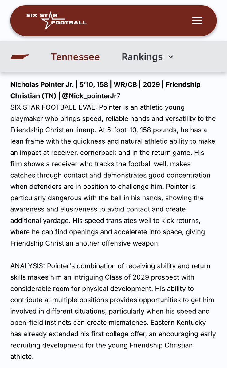 Nick_pointerJr7's tweet photo. Thank you @sixstarfootball for write up. @fcs_commanders @CoachBLoveless9 @Rbcoachdgraham @OnTopAthletics https://t.co/WCeHCZNbeR