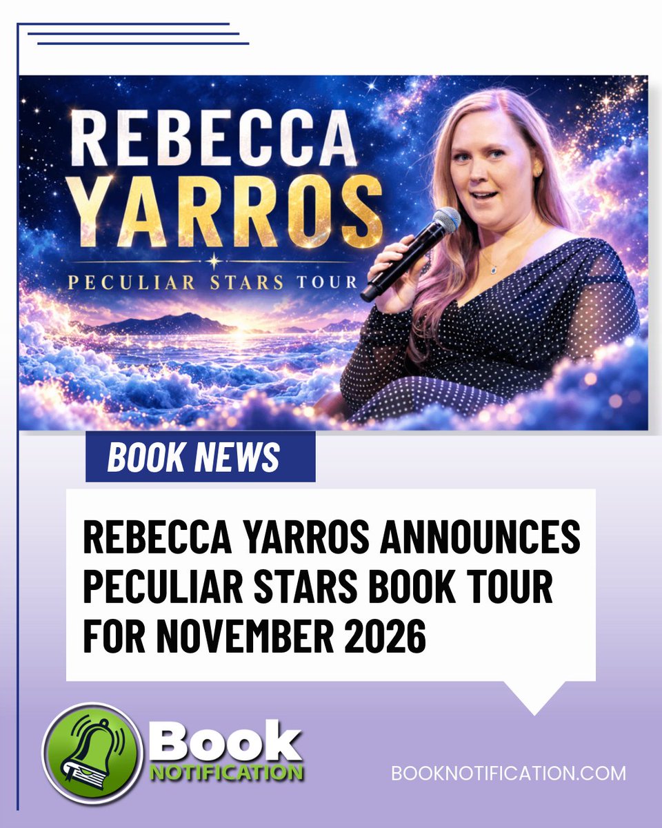 BookNotify's tweet photo. 𝘍𝘰𝘶𝘳𝘵𝘩 𝘞𝘪𝘯𝘨 author #RebeccaYarros is heading back on the road this November, announcing a three-stop U.S. book tour to celebrate the release of her upcoming romance novel, Peculiar Stars.

#booknews 📚
Read more at Book Notification https://t.co/O0gG8x9VWX