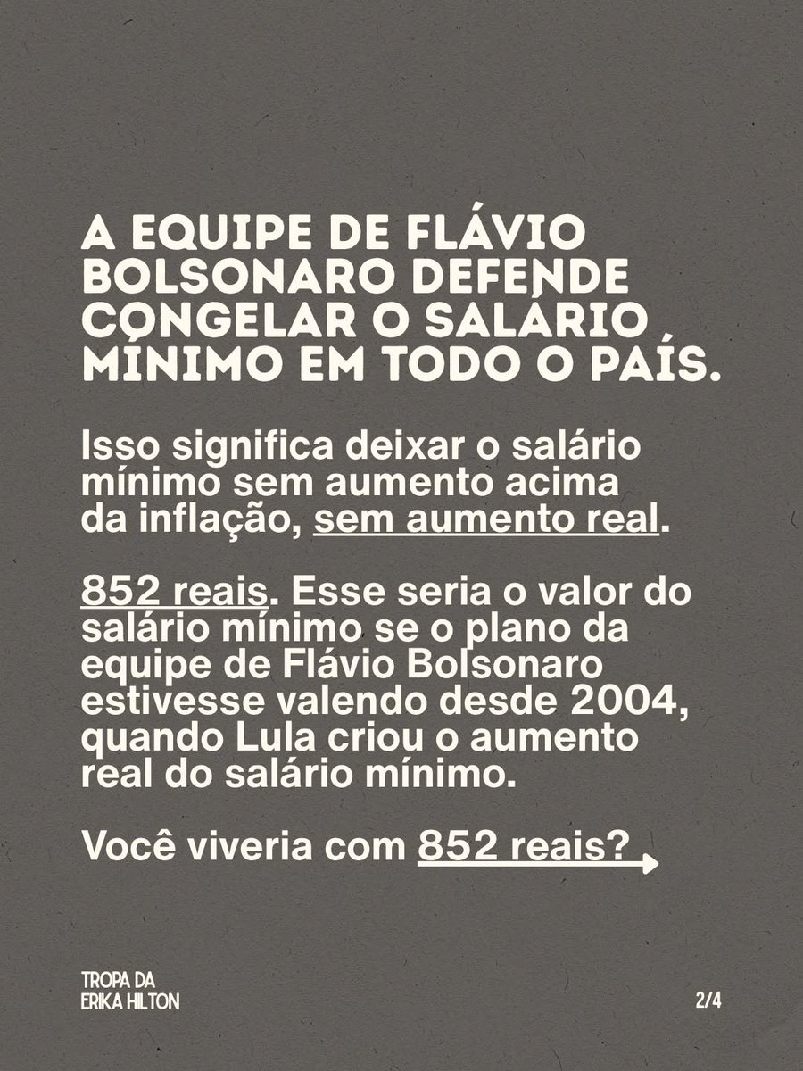 CsarFortunatoD1's tweet photo. Você viveria com 852 reais?

Nos planos de Flávio Bolsonaro, esse poderia ser o salário mínimo hoje.

#FlavioOdeiaTrabalhador
#LulaVaiVirar https://t.co/ubJfS8ycBC
