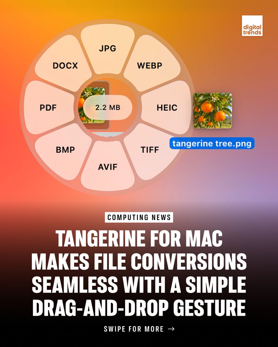 DigitalTrends's tweet photo. Tangerine makes converting and editing files on your Mac easier with a handy radial menu that appears when you drag files while holding Shift. It offers a wide range of tools, but its $29.​99 price tag might be hard to justify. https://t.co/dYeNtYXh4Q