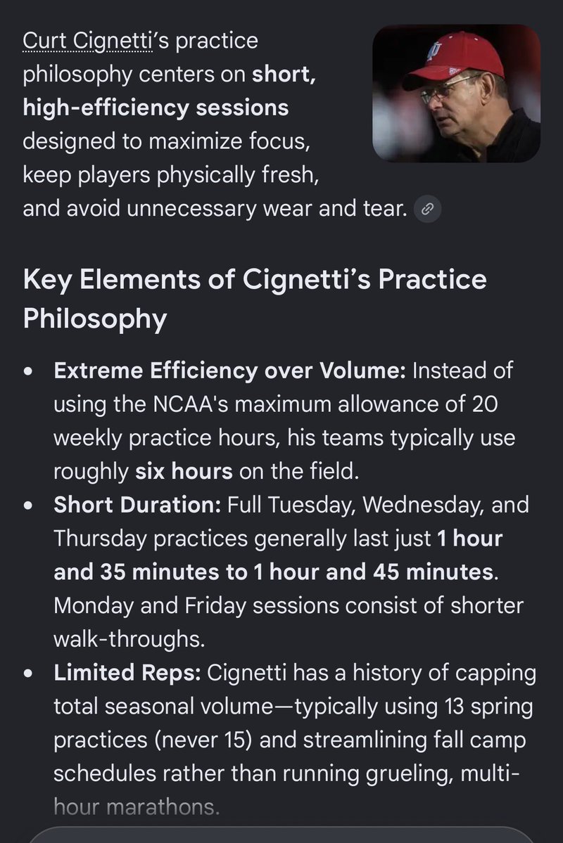 maizeandbluegal's tweet photo. If anyone is wondering why there are no injuries for Indiana..here is Cignetti’s practice philosophy!! https://t.co/ILIROXizoK