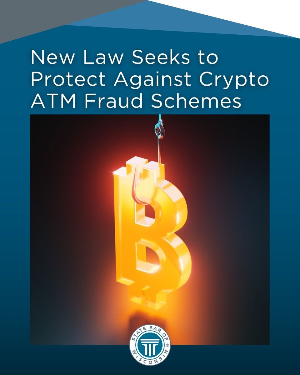 StateBarofWI's tweet photo. Wisconsin residents lost over $7.3 million to scammers using cryptocurrency ATMs. More than half of the complaints came from people older than 50 years. Now, a new state law is changing the landscape for victims and the attorneys who represent them.

✨Story in the comments.👇

For attorneys working in consumer law, elder law, or financial fraud, 2025 Wisconsin Act 226  creating Wis. Stat. section 217.12 opens new avenues for client protection – and raises fresh questions about enforcement gaps.

"The daily transaction limit for each individual kiosk, the identification requirements, and then the step further of the refunds if law enforcement that is involved, is a huge game changer for many of my clients."
– Angel Rose Kwaterski, consumer law staff attorney, Legal Action of Wisconsin

Still, advocates note the 30-day reporting window may be too short. Victims caught in long-term relationship scams often don't recognize the fraud for months.

#wisconsinlawyer #wisconsinlaw #wisbar #consumerlaw
https://t.co/X2V3s6SVBh

#wisconsinlawyer #wisconsinlaw #wisbar