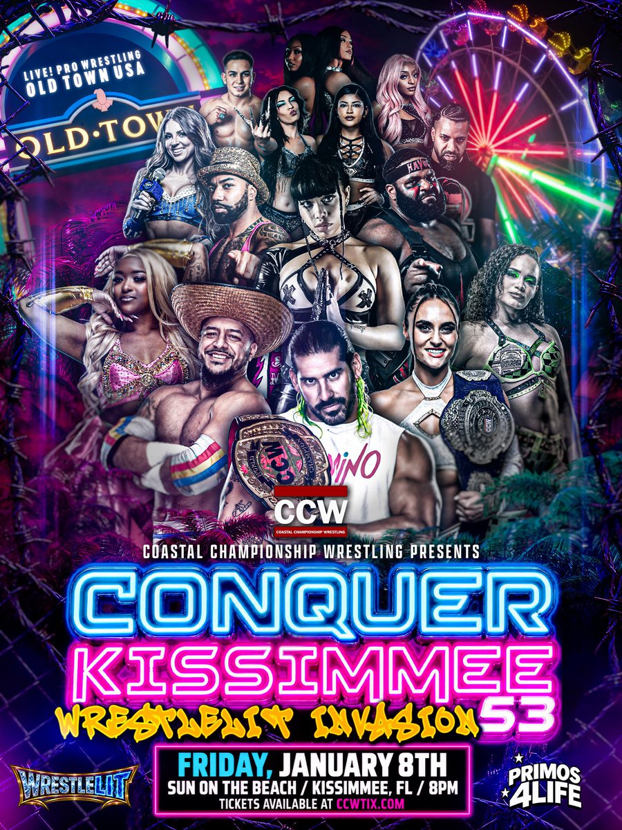 WrestleLITLive's tweet photo. 🚨 WRESTLELIT INVADES CCW! 🚨

Big Names.
Crazy Matchups. 
Electric Energy. 
Championship Stakes. 🔥

📍 Conquer Kissimmee 53
📅 Jan 8 
🎟️ https://t.co/cvW150M5Oy
@CCWAliveTV https://t.co/L2YuAjnzRe