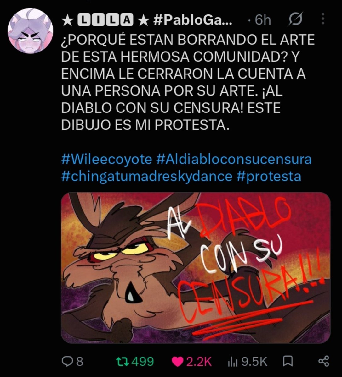 RyukuWings's tweet photo. No pueden estar borrando arte y cerrando cuentas de artistas solo por hacer fan art de #coyoyevsacme !! ¡Es demasiado injusto para quienes hicieron todos esos fanarts con amor y esfuerzo!
#Aldiabloconsucensura !! NO DEJEMOS QUE SIGA ESTO! HAY QUE SEGUIR PROTESTANDO!🙏 https://t.co/7Bz1Nbtg7v