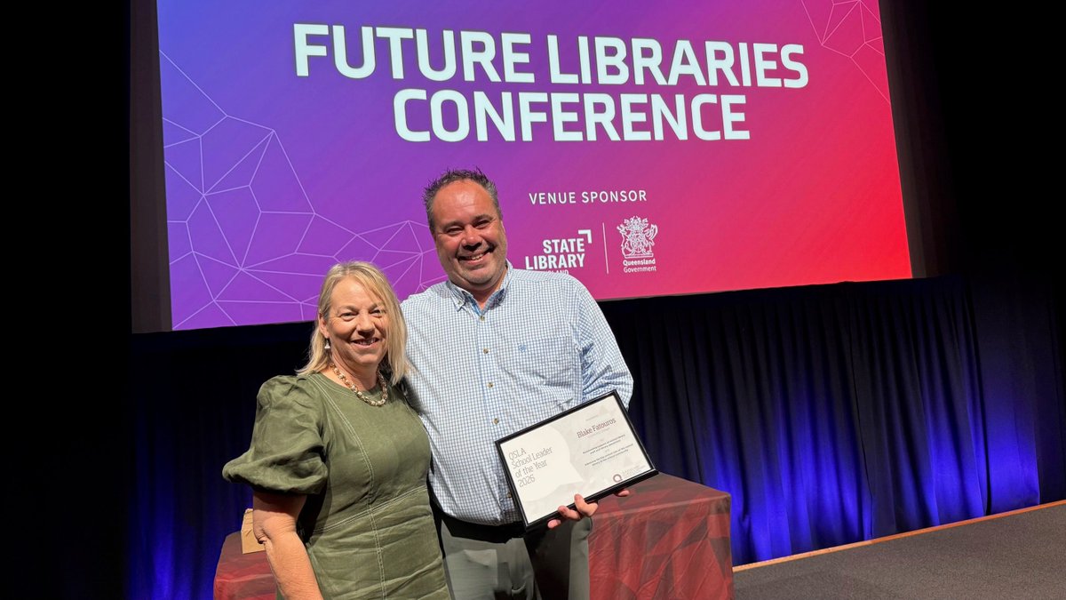QldSLA's tweet photo. 🏆 Congratulations to our 2026 QSLA Award winners! 🎉
🏅 Teacher Librarian of the Year: Mark Lathouras, Cleveland State School
🏅 Outstanding School Leader: Blake Fatouros, SCOTS PGC College

👏 Celebrating excellence in QLD School Libraries!

#QSLAFutureLibraries2026 #QSLAAwards https://t.co/glqFsUSt0O