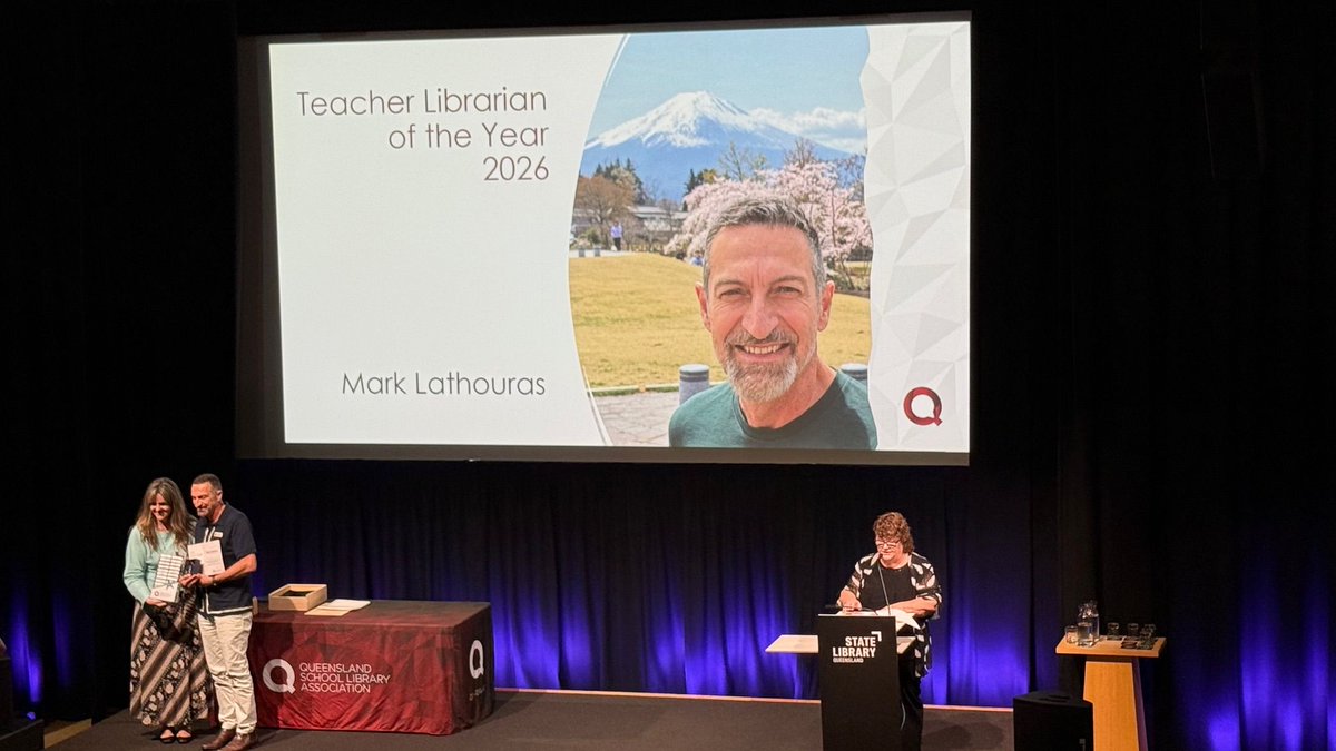 QldSLA's tweet photo. 🏆 Congratulations to our 2026 QSLA Award winners! 🎉
🏅 Teacher Librarian of the Year: Mark Lathouras, Cleveland State School
🏅 Outstanding School Leader: Blake Fatouros, SCOTS PGC College

👏 Celebrating excellence in QLD School Libraries!

#QSLAFutureLibraries2026 #QSLAAwards https://t.co/glqFsUSt0O