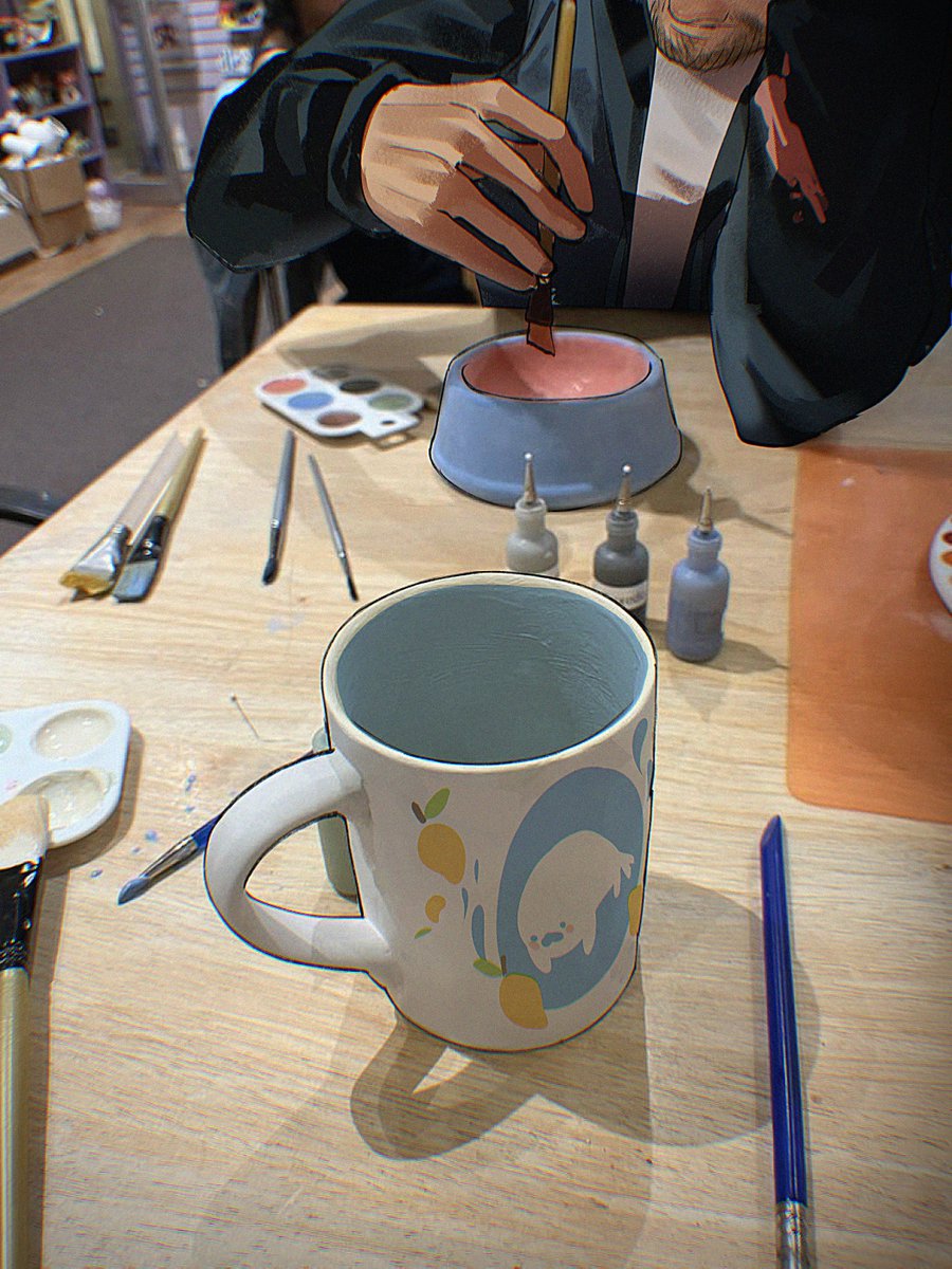 fruiitly's tweet photo. pottery painting date with colt :) thank you for cheering me up ily https://t.co/NM16i7e9UO