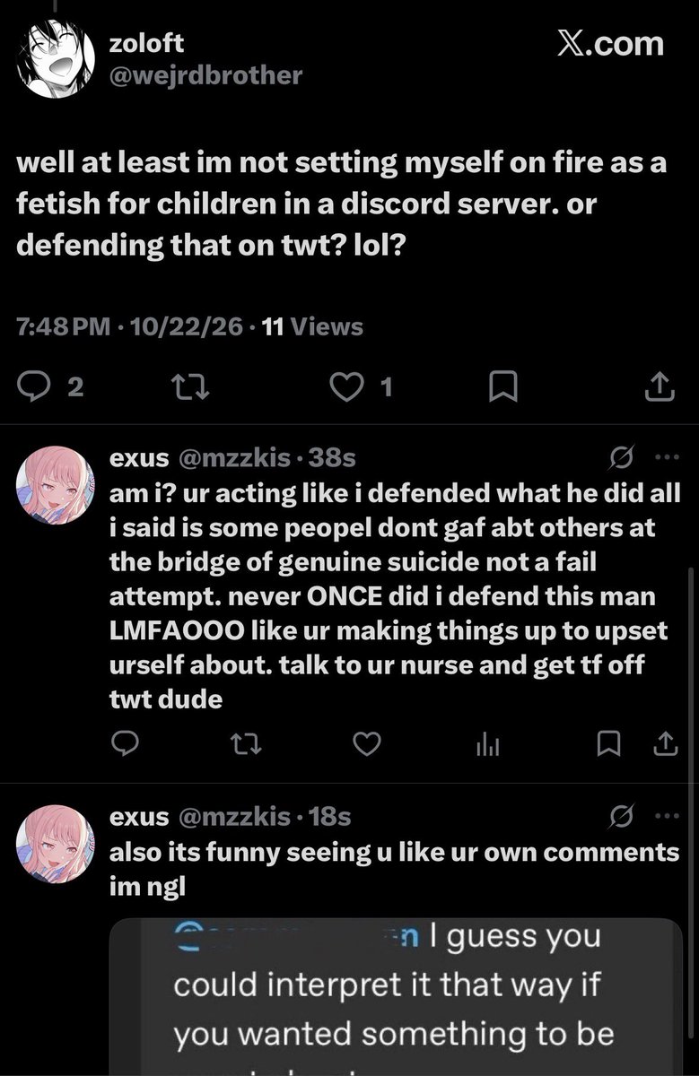 xedrra's tweet photo. @hachidiarys - then he was like “at least i didnt defend a fetish live stream traumatizing children” and i was like HELLOOO??? and they were like “thats the og post” and i was like oh so ur mentally handicapped. bc this was HIS REPLY. nothing to EVER do with the og live guy LIKEEE DUDE https://t.co/BJbS7slGo3