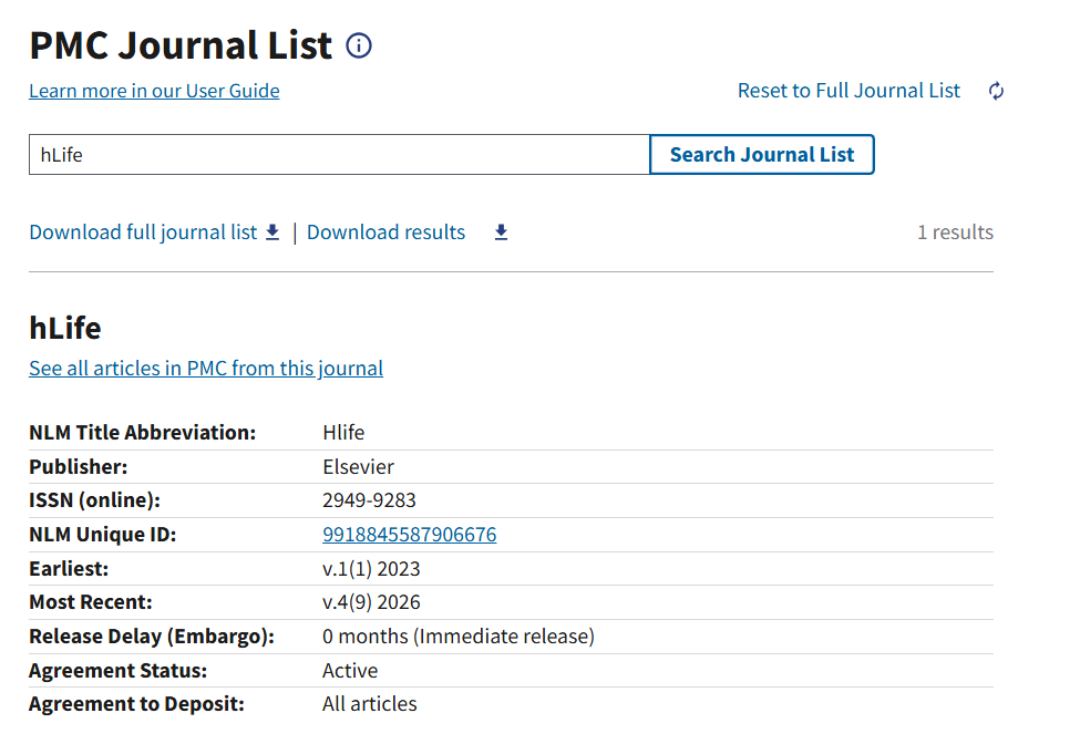 hLife_2023's tweet photo. 🎉 Milestone for hLife!

hLife is now indexed in PubMed Central (PMC), making its articles accessible through the NLM’s full-text archive.

🔗 https://t.co/f0LYrbM3M8 https://t.co/zK0M1AuuHF