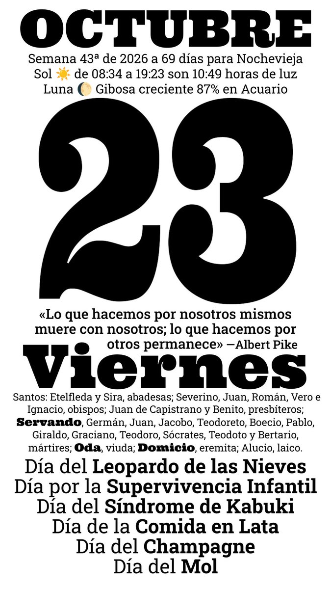 rafamontoya's tweet photo. Vídeo almanaque calendario diario del viernes 23 de octubre de 2026 #champagne #lata #meme #kabuki #mol https://t.co/mc8J7DjIWq