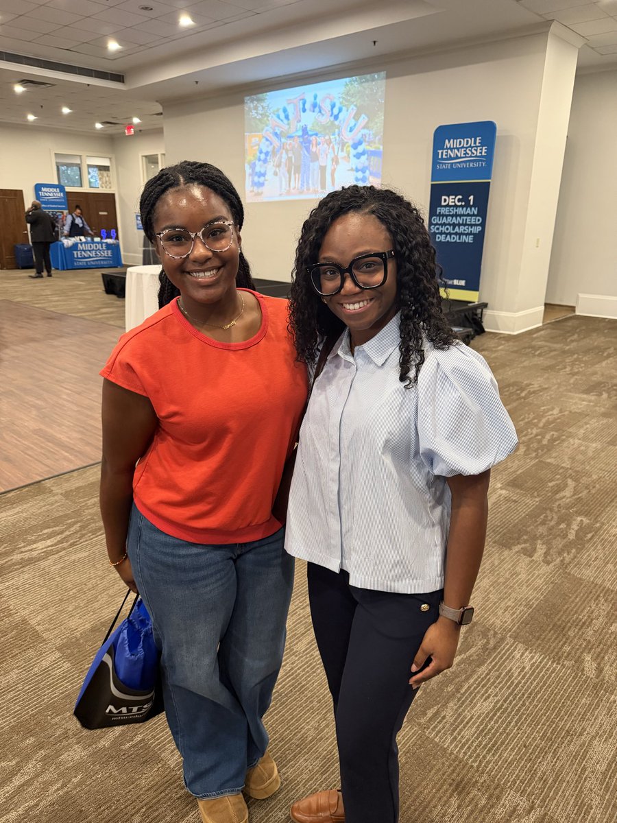 Formersportsguy's tweet photo. @MTSU True Blue Caravan is in the Hub City tonight 🔵⚪️ 
Isabella &amp; Lighting became fast friends 😄 #Classof2029 #Loading 💯
Leah (JCM-ECH ‘22) and Kate (JCM ‘95) provided great insight about Education, Pre-Law and Freshmen Scholarships 📚 #BlueRaiders https://t.co/bi8UtU1lrc