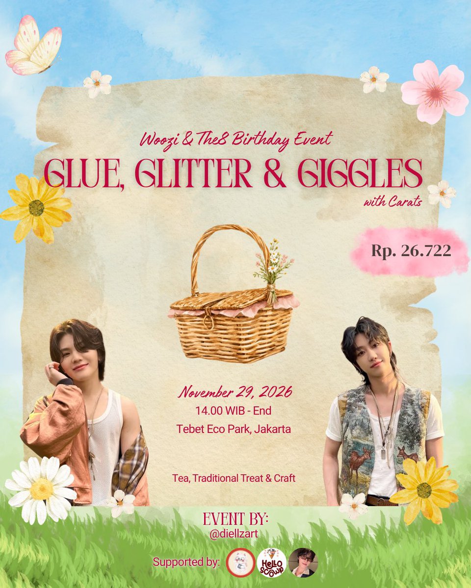 haosthtc's tweet photo. ✨ "Glue, Glitter &amp; Giggles" with Carats ✨

Celebrate Woozi &amp; The8's birthdays with tea, traditional treats, and crafting! 🌸🧺

📅 Sun, Nov 29, 2026 (2 PM - End)
📍 Tebet Eco Park

⏰ RSVP: Oct 24 (7 PM)
🔗 https://t.co/TvCM75spZO

#SEVENTEEN #Woozi #The8 #GlueGlitterGiggles https://t.co/xXvg5odNWY