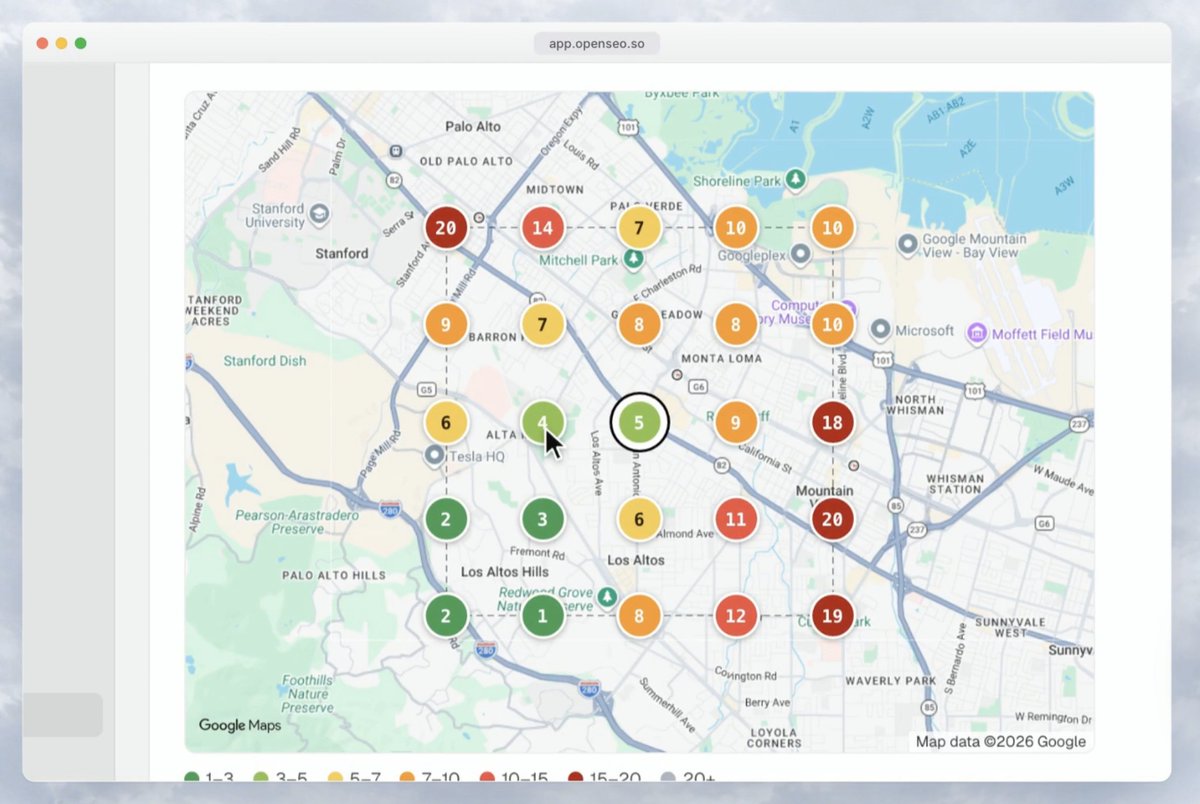 openseo's tweet photo. Local Rank Grids now available through the /local-seo skill!

Local Rank Tracking coming to the app very very soon 🎯 https://t.co/o0HSbw0RCD